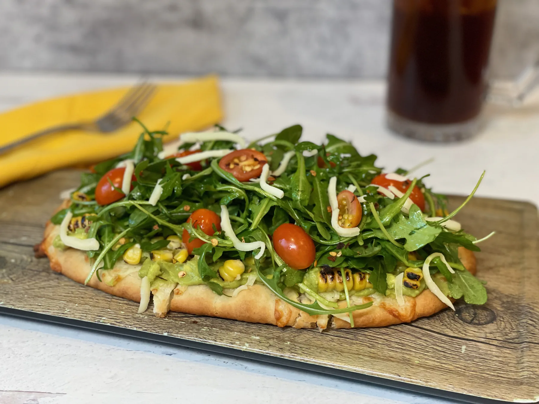 Smashed avocado flatbread