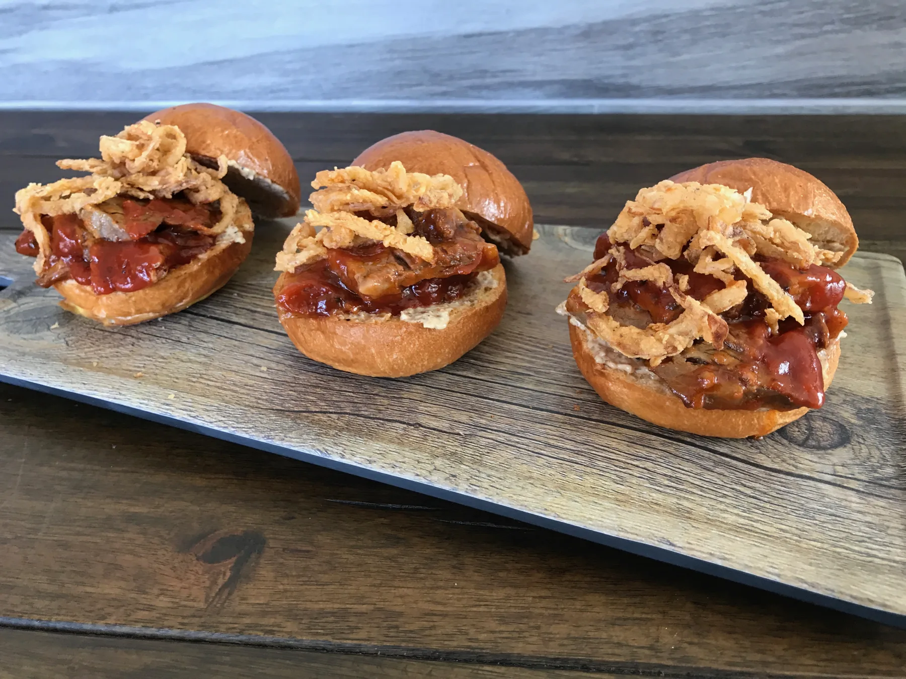 BBQ brisket sliders on brioche buns