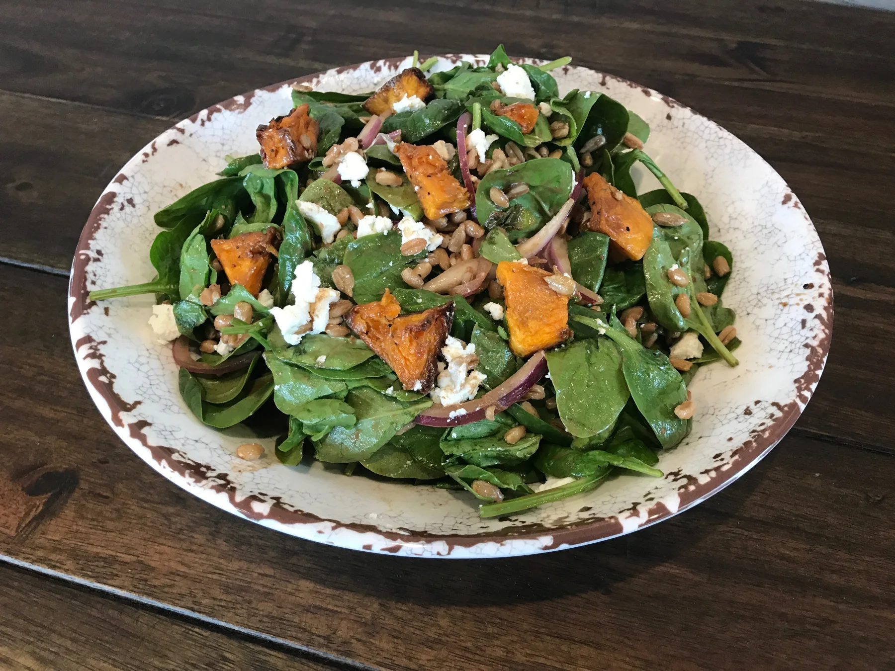 Roasted butternut squash spinach salad