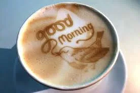 Latte printed with a good morning message