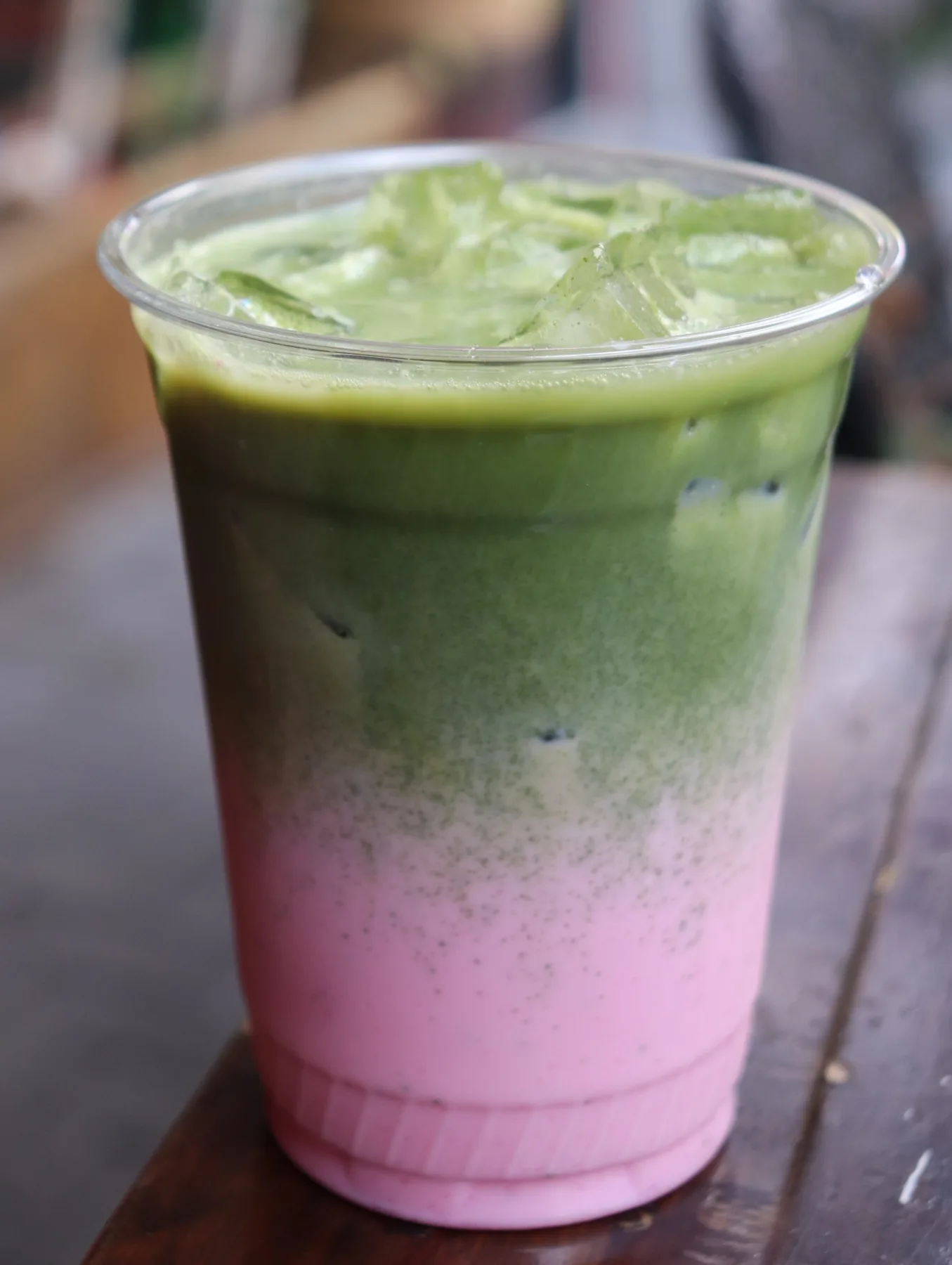 Layered strawberry matcha latte