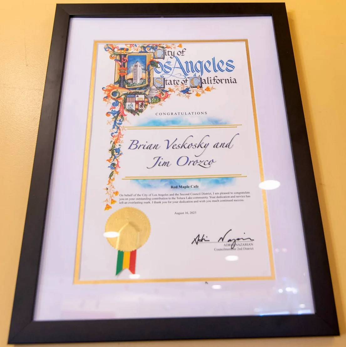 City of LA Red Maple Recognition